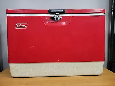 Vintage Coleman Red Ice Chest Red Metal White Bottom With Tray 22.5X13.5X15” • $69.99