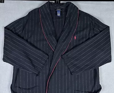 Polo Ralph Lauren Robe Mens L/XL Black Pinstripe Flannel Belted • $29.99