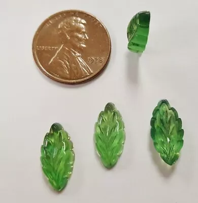 12 Vintage Emerald Green Acrylic Leaf 15mm Flat Back Leaves Cabochon Cameos J120 • $2.24