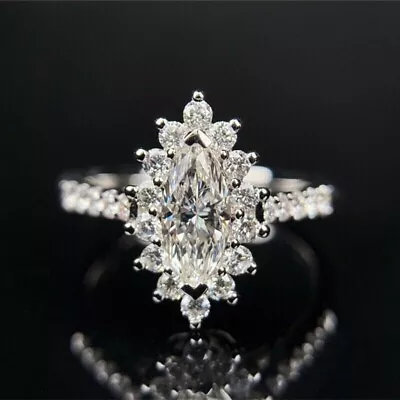 2.20 Ct Marquise Simulated Diamond Halo Engagement Ring 14k White Gold Plated • $97.35