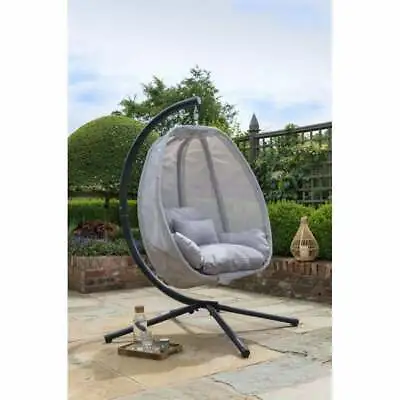 £189.95 • Buy Grey Cocoon Egg Chair Hanging Swing Textilene Garden Furniture In Or Outdoor