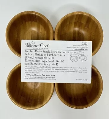 New Box Of 4 PAMPERED CHEF Round Bamboo Snack Dipping Bowls 2253 • $14.95