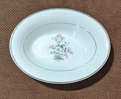 Embassy Vitrified China Oval Vegetable Bowl Pink And Gray Floral • $6.85