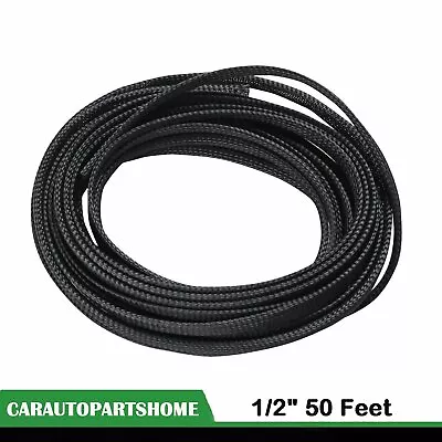 Black 1/2  50 FT Expandable Wire Cable Sleeving Sheathing Braided Loom Tubing • $8.66