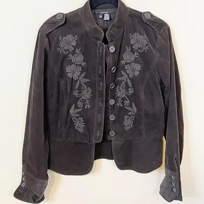 Zara Basic Brown Floral Embroidered Corduroy Jacket XL • $32