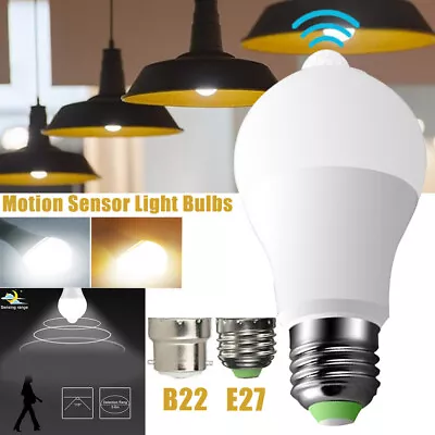 Motion Sensor Light Bulbs E27 B22 12W PIR Motion Activated Dusk Outdoor Led NEW • $7.19