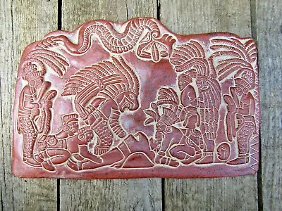 £21.99 • Buy Hand Carved Made Ceramic Maya Mayan Sacrificial Scene Wall Art Hanging Plaque