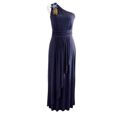 £49.11 • Buy Matthew Williamson For Impulse Embellished One Shoulder Maxi Dress SZ 4 In Navy