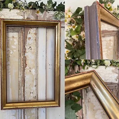 GENUINE  Vintage 60 Year Old GOLD Wood DISTRESSED  Wooden Picture Painting FRAME • £42.50