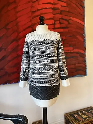 Nordic Fair Isle Short Jumper Dress Long Sweater Size 8 Ski Valentine Wool Blend • £24.99