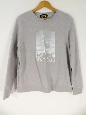 Karl Lagerfeld - Sweater Jumper - Silver Logo - Grey - Size Large • £4.99