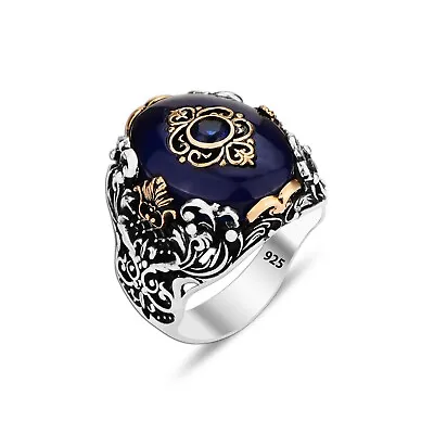 Men Handmade Ring  Blue Gemstone Sapphire Stone Silver Vintage Ring SİZE 6-16 • $89
