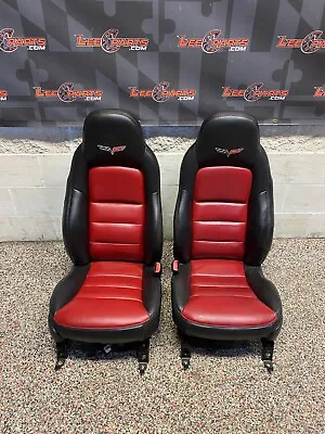 2007 CORVETTE C6 OEM BLACK/RED LEATHER FRONT SEATS PAIR USED 24k MILES NICE!!! • $1599.98