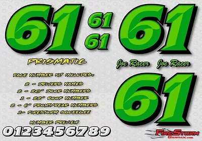 Race Car Numbers Green Prismatic Vinyl Decal Kit Package STREET STOCK MOD DIRT • $94.99