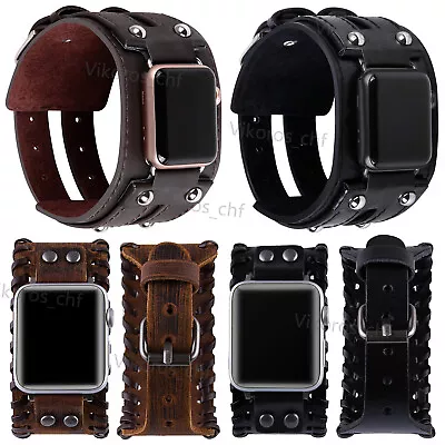 For Apple Watch Band Vintage Punk Leather Cuff Strap 41/45mm Series 9 8 7 6 5 4 • $16.99