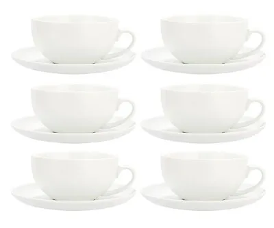 Set Of 6 Super White Deluxe Comfort Extra Large Cappuccino Cups & Saucers • £37