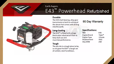 E43 Earthquake Powerhead ONLY Post Hole Digger Earth Auger MFG RESELL OPEN BOX • $170