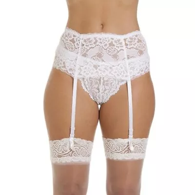 Camille Women's Suspender Belt Silky Wide Lace Sexy Lingerie With Ribbon Strap • £6.99