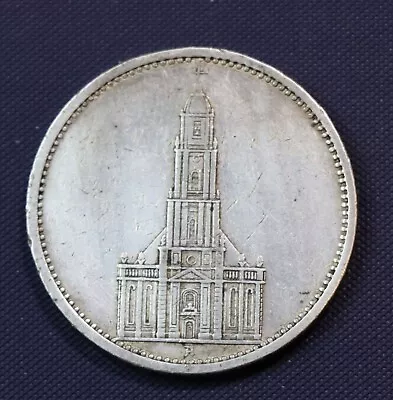 1935 A GERMAN Third Reich 5 Mark WWII Reichsmark Potsdam Garrison Church SILVER • $14.95