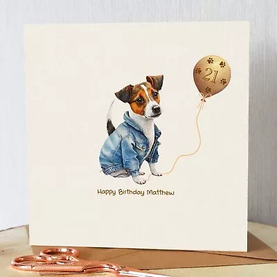Jack Russell Birthday Card. Personalised. Add Name And Age.  Cute In Jacket • £3.55
