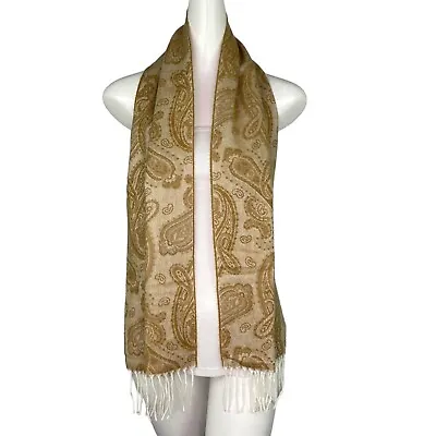 Cejon Tan Paisley Made In Italy Acrylic Scarf Shawl Fringe 65  Long By 11  Wide • $8.99