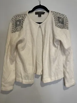 I.B. DIFFUSION Women’s Size M Ivory Vintage Lambswool & Angora Fuzzy Cardigan • $29.99