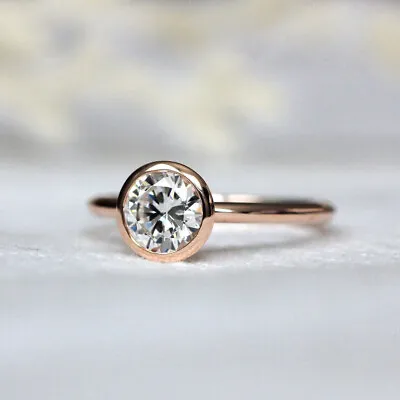 £93 • Buy 1.60 Ct Round Cut Diamond Engagement Ring 14k Rose Gold Over Bezel Set Solitaire