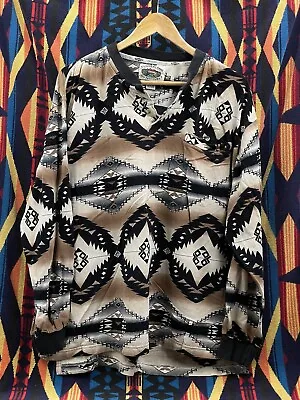 Vintage Cumberland Outfitters Western Aztec Henley Shirt Large Long Sleeve Tan • $20.99