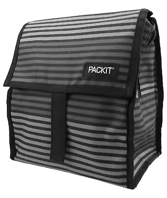 PackIt Freezable Lunch Bag With Zip Closure Gray Stripe • $25.40