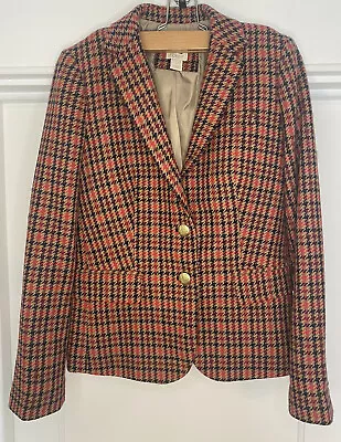 J Crew Womens Size 0 Wool Blend Houndstooth Blazer Awesome Colors! Gold Buttons! • $59.95