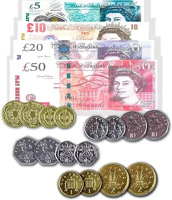 Fake Money Role Shops Cash New Notes £ Coins Age 3+ Children's Kids Pretend Toy • £2.65