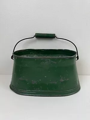 Vtg Antique Metal Minnow Bait Bucket Pail Green Paint Fishing Patina RARE Flaw • $199