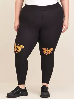 Torrid Plus Size 2 Disney Mickey Mouse Pumpkin Knee Halloween Punk Goth Leggings • $39.50