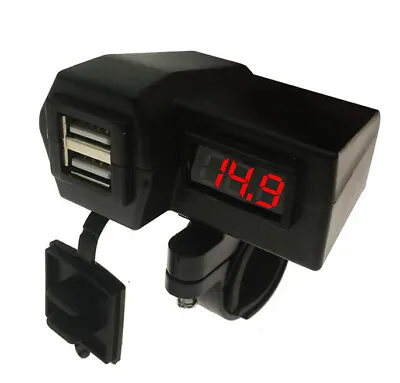 Motorcycle Phone Dual USB Charger W/ LED Voltmeter For Yamaha V-Star 650 950 • $15.99