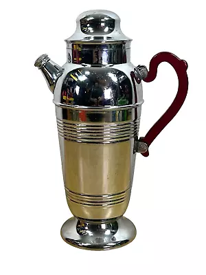 Vtg 1930's ART DECO CHROME COCKTAIL SHAKER WITH RED LUCITE HANDLE 13  • $69.95