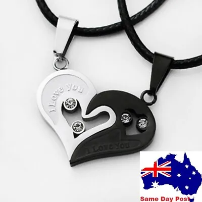 CZ Men Women Love Couple Necklace I Love You Heart Pendant Chain Stainless Steel • $8.95