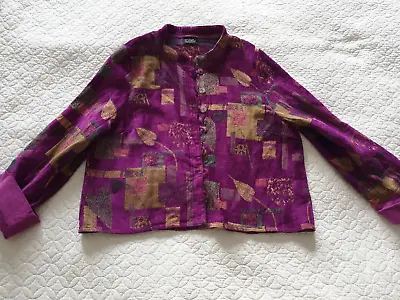 Vintage Tapestry Chenille Purple Pink Fucsia Jacket Patchwork Pattern L Oversize • £15