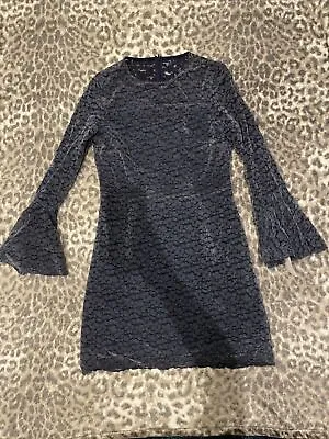 Related Lace Hippy 60s 70s Style 12 Cute Mini Charcoal Blue Grey Flared Sleeves • £2.99