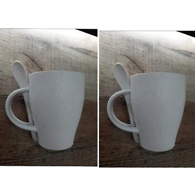 Bamboo Cup Mug With Spoon Set Of 2. ECO Friendly Reusable Coffee Mug Off-White  • £7