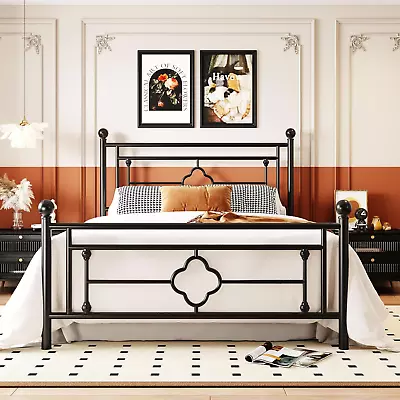 Queen Size Metal Platform Bed Frame With Victorian Vintage Headboard And Footboa • $189.99