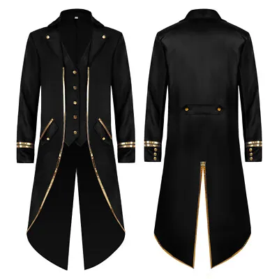Men Mid-length Swallow-tailed Coats Halloween Jackets Suits Blazer Medieval Slim • $31.58