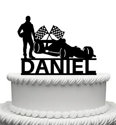 Personalised F1 Formula 1 Race Car & Driver Racing Acrylic Cake Topper Any Name • £9.99