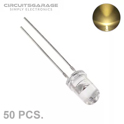 50 X 5mm Ultra Bright Water Clear Warm White LED Light Emitting Diode Bulb - USA • $7.39