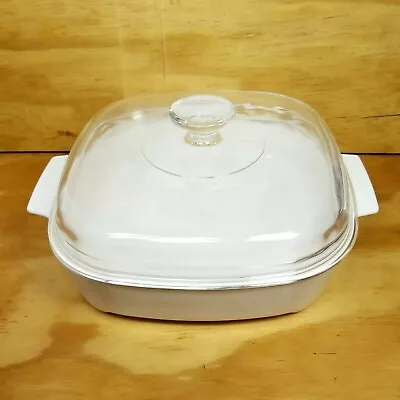 Corning Microwave Browning Dish MW-A-10 White W/ Pyrex B-14 Lid 10 X 10 X 2 • $20