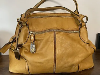 B.MAKOWSKY Mustard Leather Hobo Handbag Gold Hardware Multi Pocket Bag Purse • $35