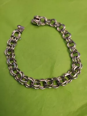 Vintage Sterling Double Link Chain Charm Bracelet 7.5 Inches • $30