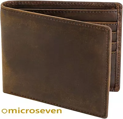 Men RFID Blocking Full Grain Crazy Horse Leather Men's Bifold Center Flap Wallet • $17.99