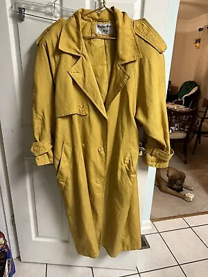 Vintage Women Trench Coat Size 18 Mustard Yellow Belted Cape XL 70s 42 Bust • $62