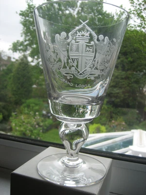 £150 • Buy Large Masonic Glass Wheel Engraved With Coats Of Arms Of The 3 Grand Lodges
