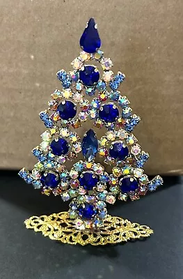 Stunning Vintage Czech Glass Standing Christmas Tree  AB Blue  Rhinestones • $11.99